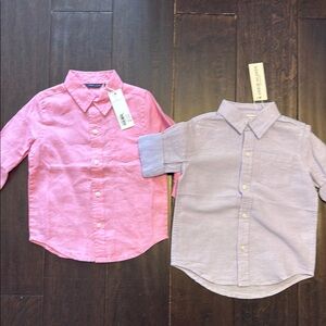 NWT Bundle of Janie and Jack Toddler Boys Linen Button Pink and Purple Shirts!